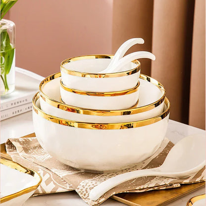 32 pcs White with gold rim Porcelain Dinnerware Set