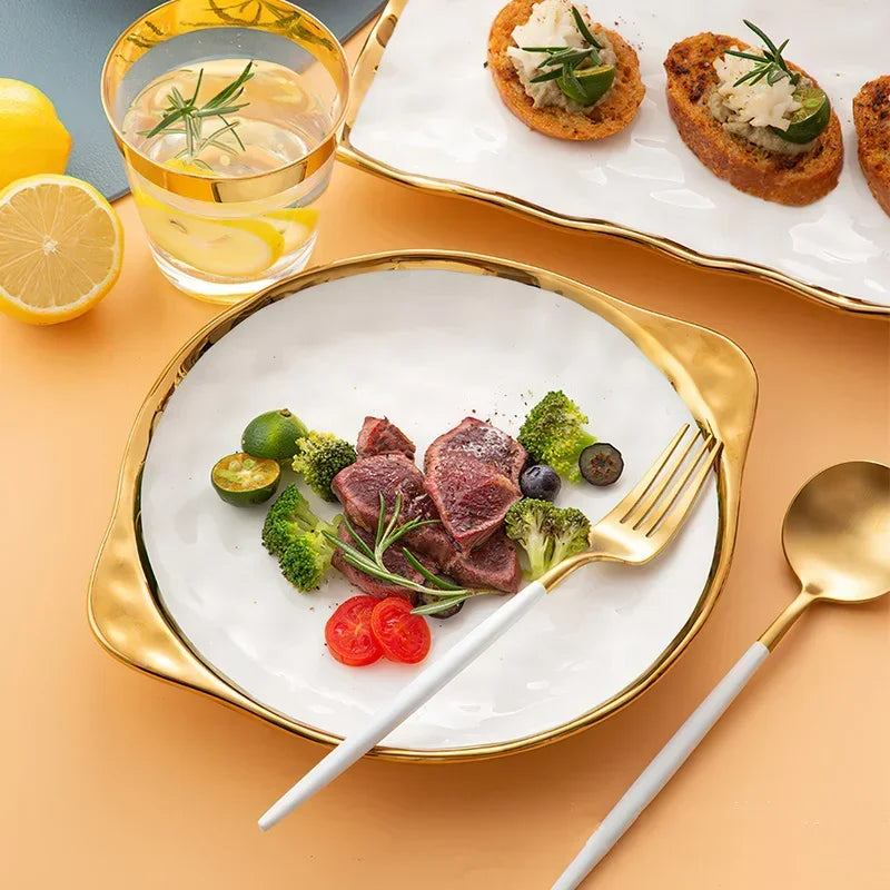 32 pcs White with gold rim Porcelain Dinnerware Set