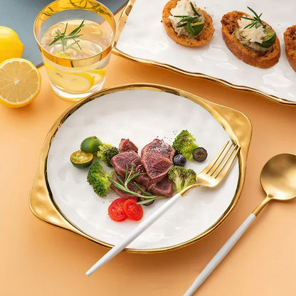 32 pcs White with gold rim Porcelain Dinnerware Set